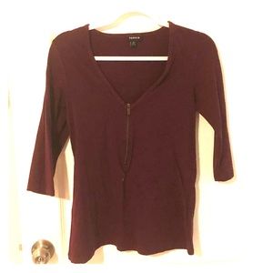 Torrid maroon zip top 3/4 sleeve 00